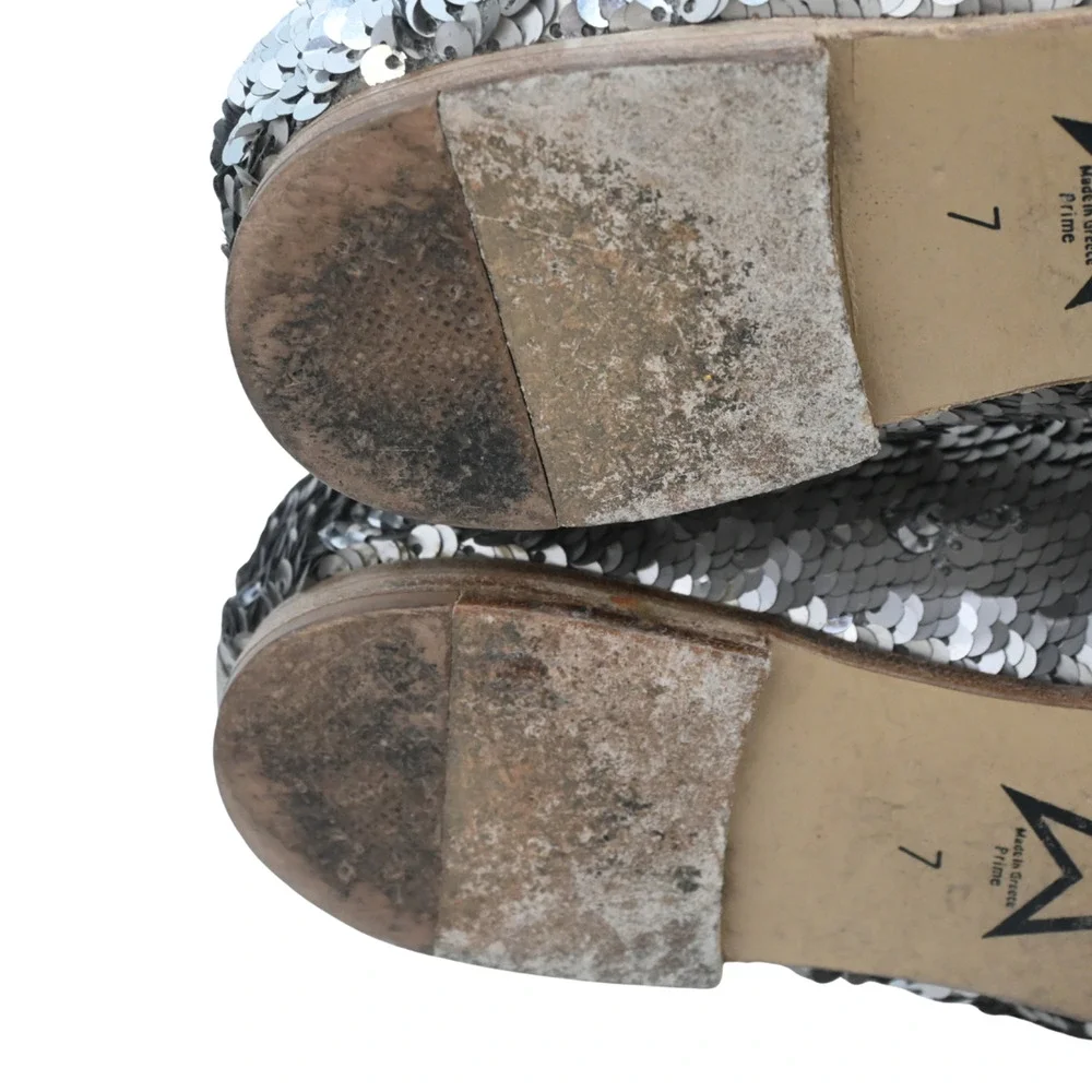 CHANEL Silver Sequin Loafers Estimated Size 7
